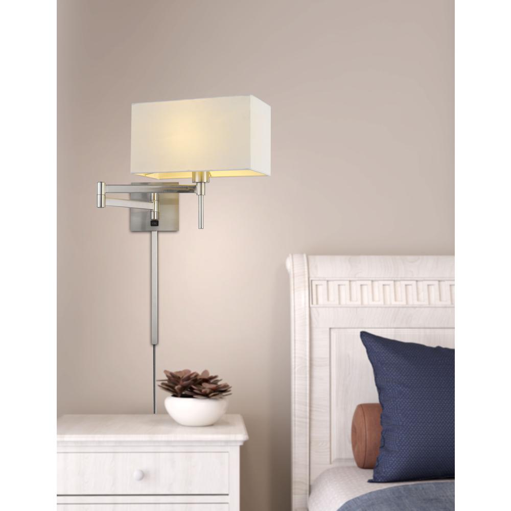 60W Robson Wall Swing Arm Reading Lamp With Rectangular Hardback Fabric Shade. 3 Ft Wire Cover included., WL2930BS. Picture 2