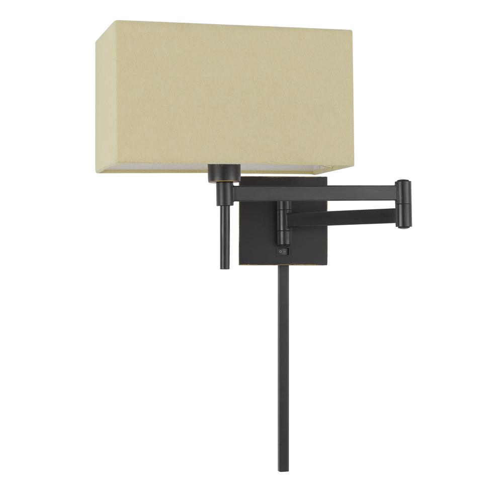 60W Robson Wall Swing Arm Reading Lamp With Rectangular Hardback Fabric Shade. 3 Ft Wire Cover included., WL2930DB. Picture 1