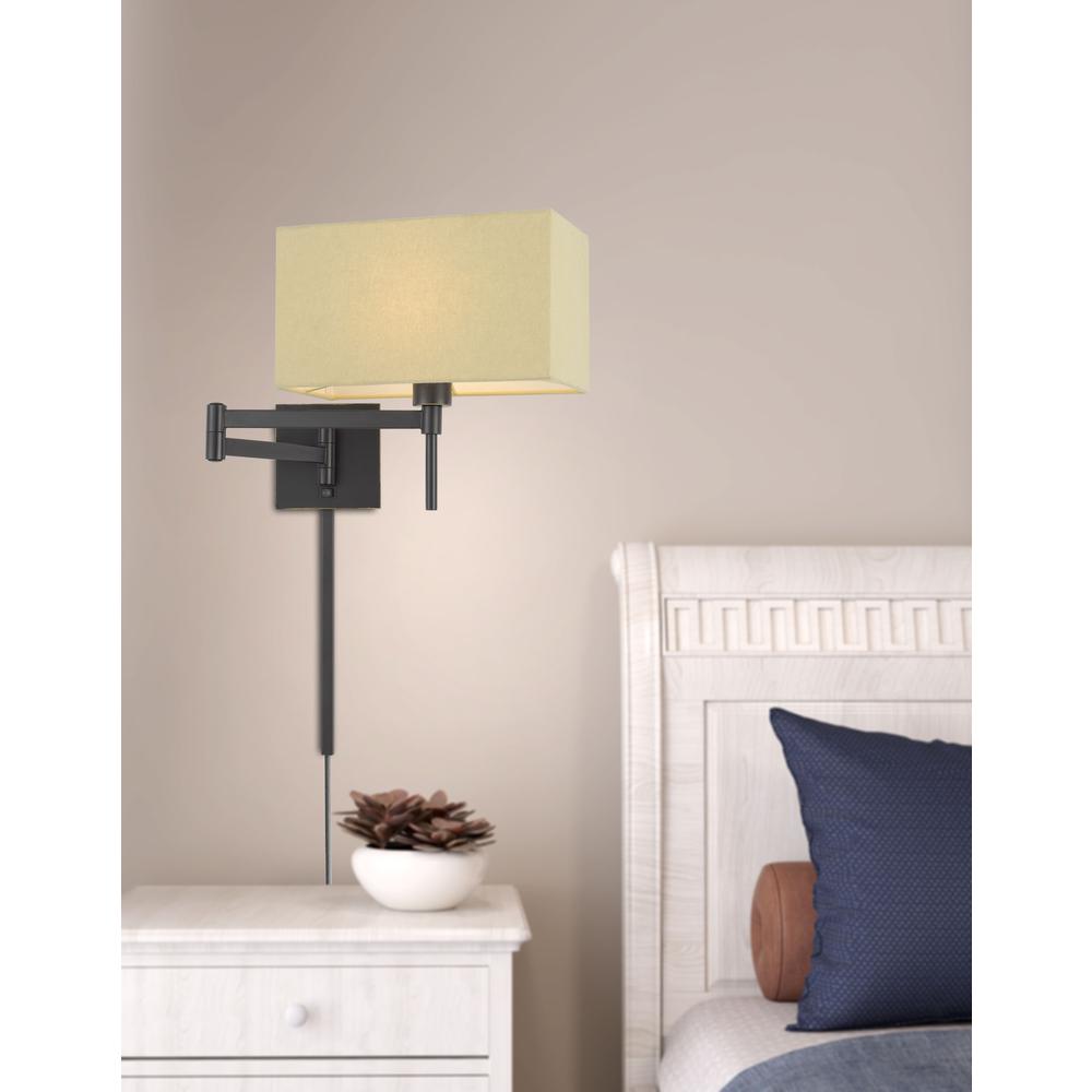 60W Robson Wall Swing Arm Reading Lamp With Rectangular Hardback Fabric Shade. 3 Ft Wire Cover included., WL2930DB. Picture 2