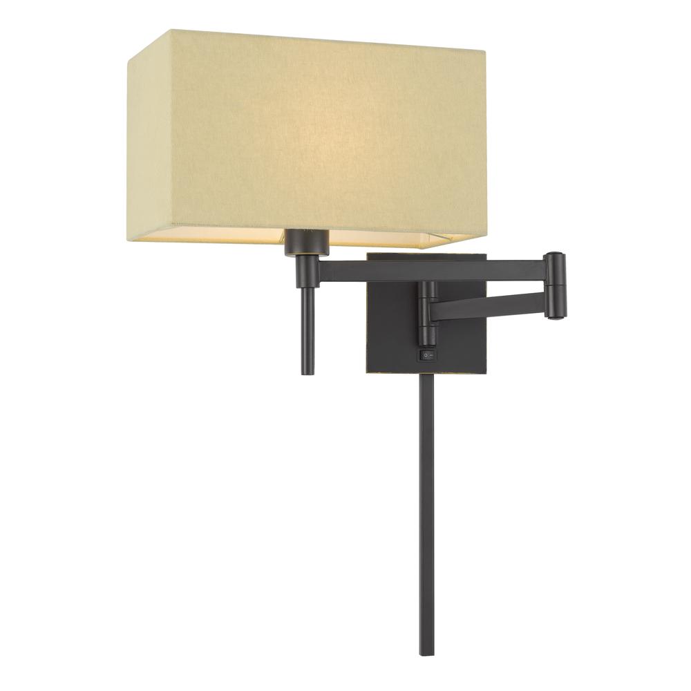 60W Robson Wall Swing Arm Reading Lamp With Rectangular Hardback Fabric Shade. 3 Ft Wire Cover included., WL2930DB. Picture 3