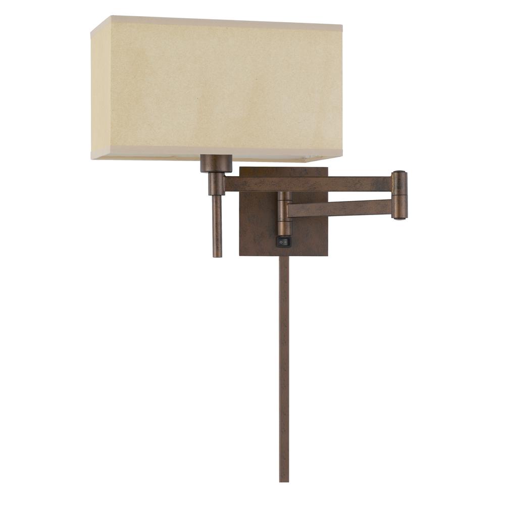 60W Robson Wall Swing Arm Reading Lamp With Rectangular Hardback Fabric Shade. Picture 1