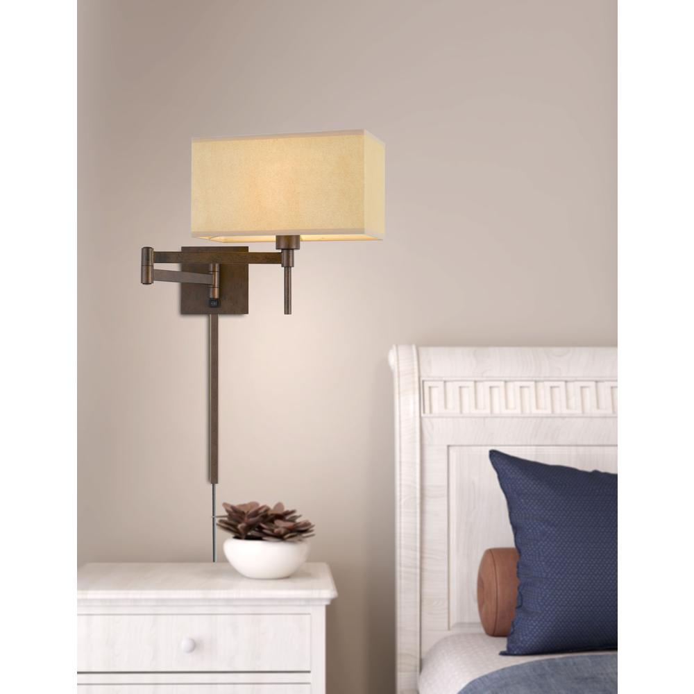 60W Robson Wall Swing Arm Reading Lamp With Rectangular Hardback Fabric Shade. Picture 2