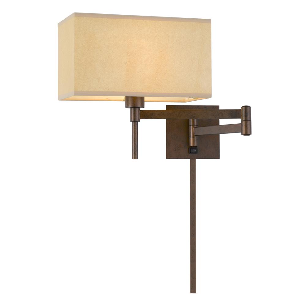 60W Robson Wall Swing Arm Reading Lamp With Rectangular Hardback Fabric Shade. Picture 3