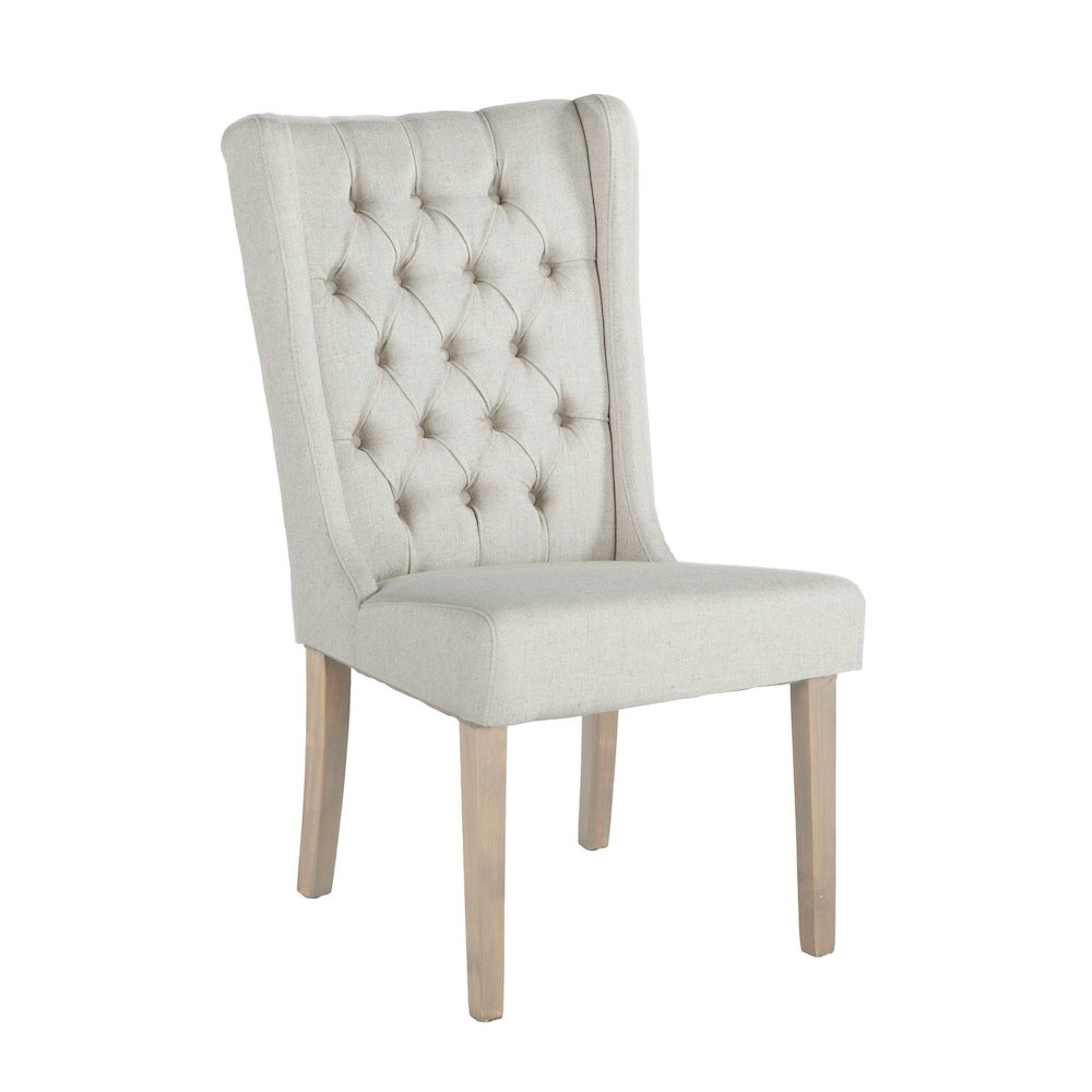 Chloe Off-White Linen Dining Chairs with Napoleon Legs, Set of 2. Picture 1