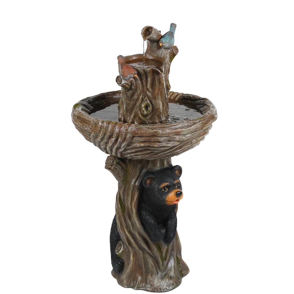 Brown Resin Carved Tree Bird Bath Fountain. Picture 3