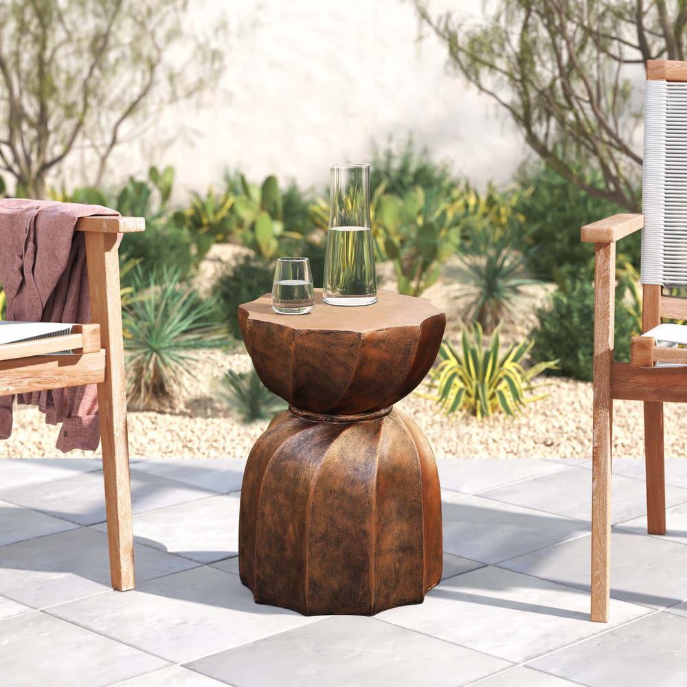 Weathered Copper Cement Indoor Outdoor Side and End Table. Picture 1