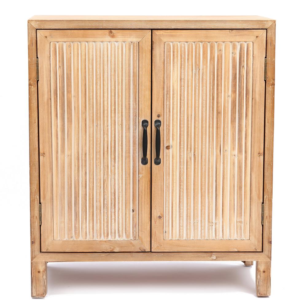 LuxenHome Natural Wood 2-Door Storage Cabinet. Picture 1