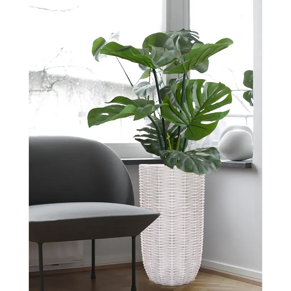 Off White MgO Wicker 21.6-in Tall Round Planter. Picture 2