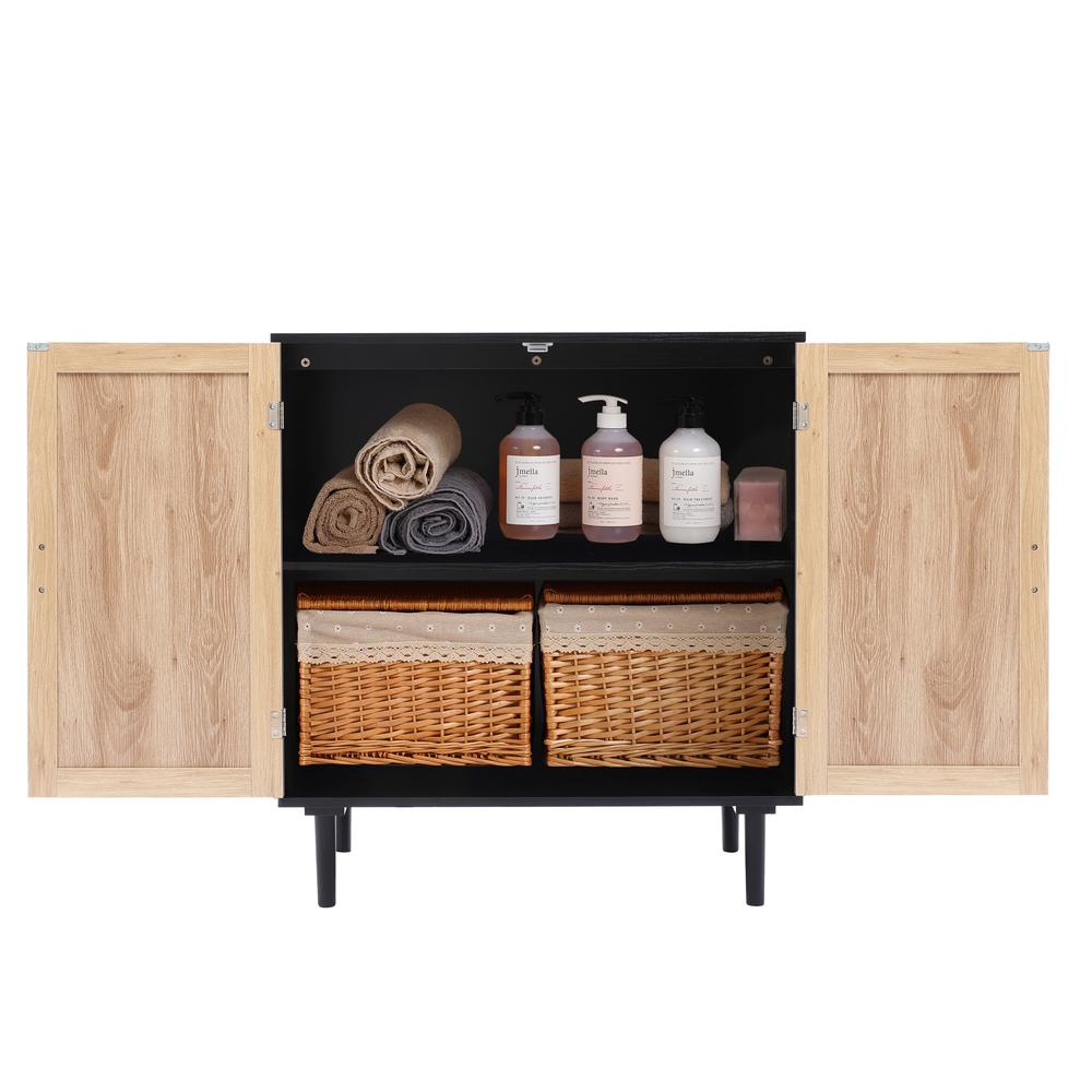 Black and Brown Wood 2-Door Storage Cabinet. Picture 14