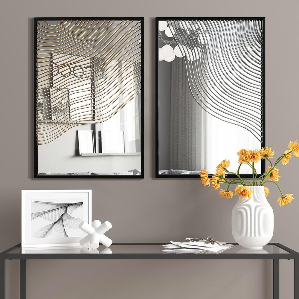 Set of 2 Modern Iron Waves Rectangular Accent Wall Mirrors. Picture 2