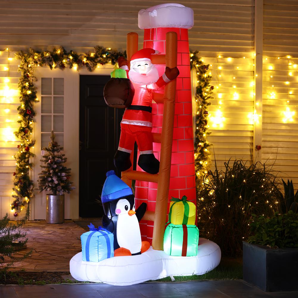 7Ft Santa On the Roof Chimney Inflatable with LED Lights. Picture 2