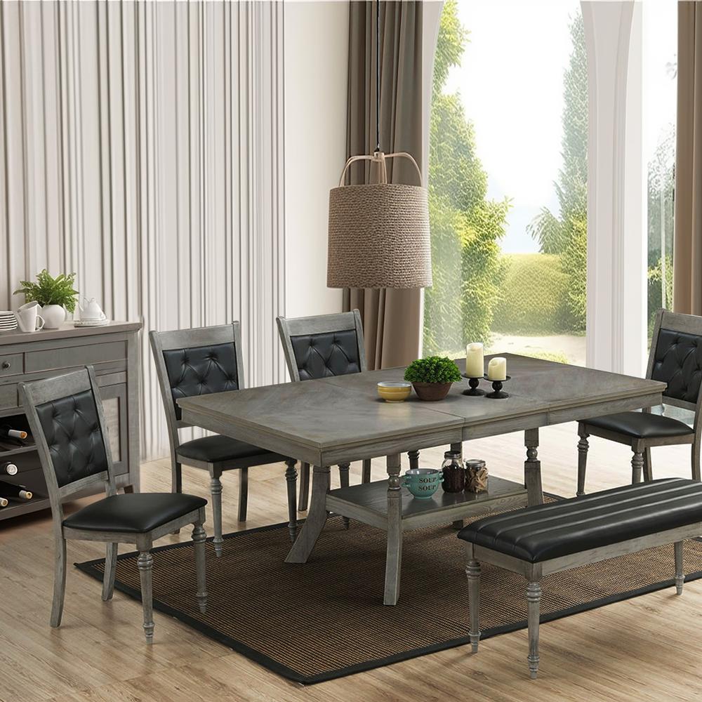 Gray Rubberwood and Upholstered Black Dining Chair, Set of 2. Picture 7