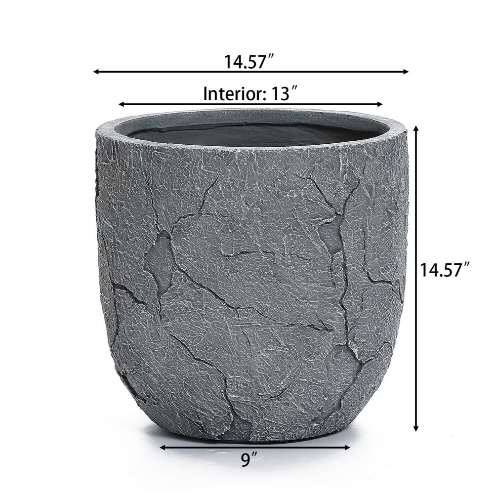 Crackle Gray MgO 14.6" Round Planter. Picture 11
