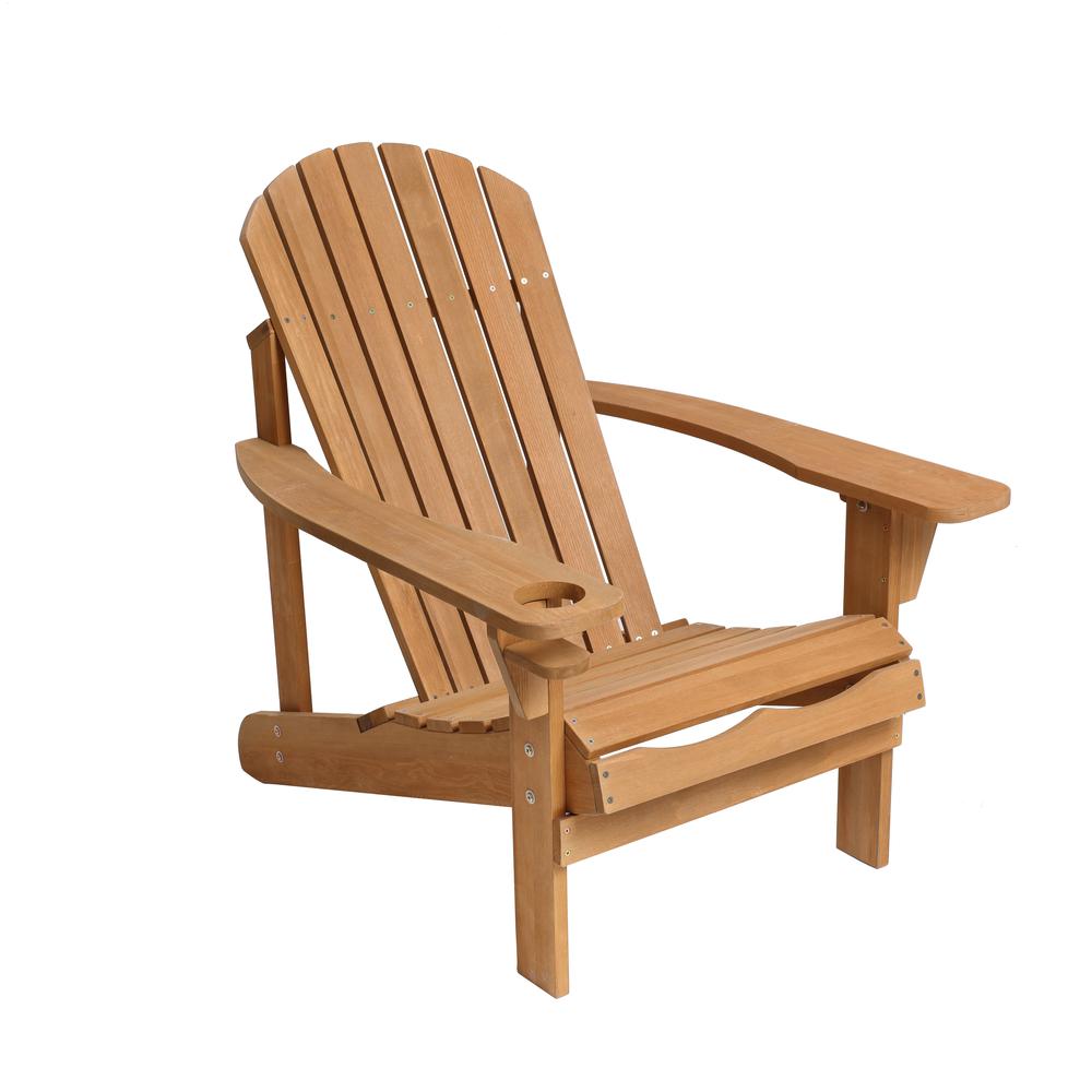 LuxenHome Adirondack Outdoor Wood Chair with Cup Holder. Picture 1