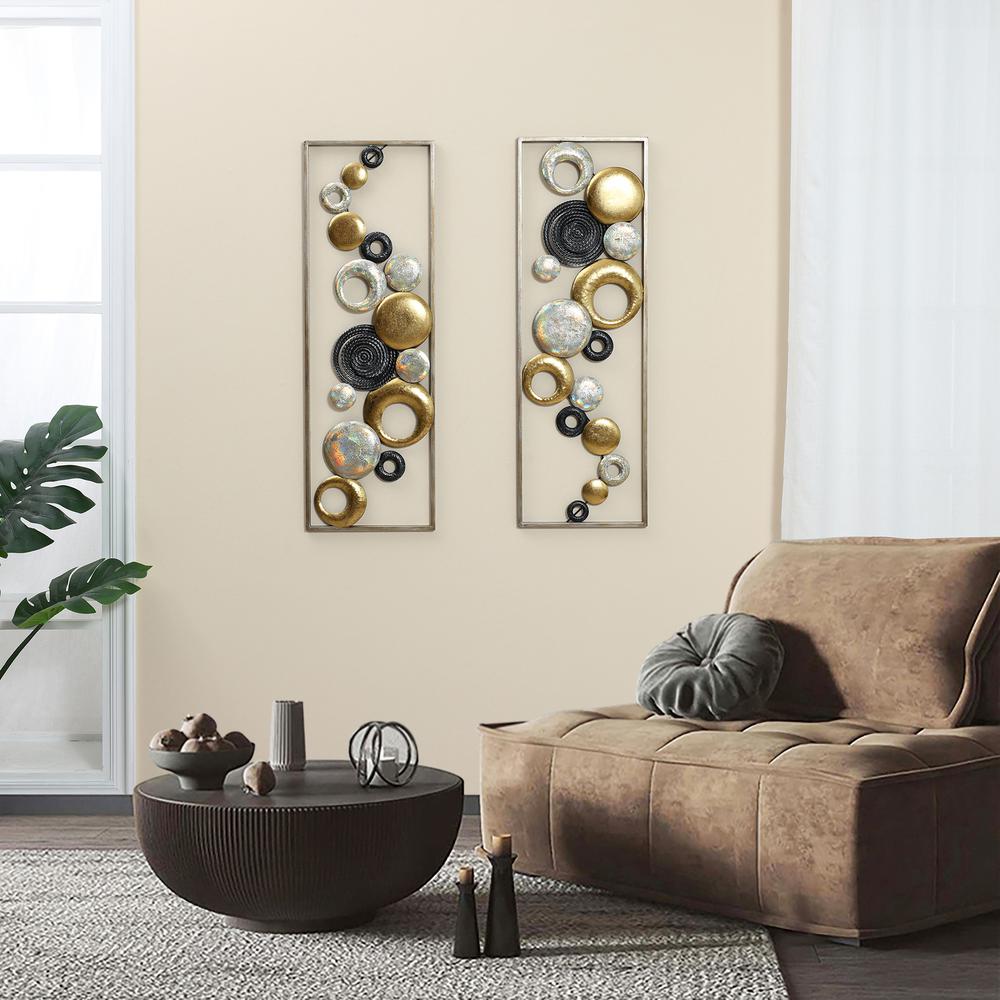 Set of 2 Modern Multi-Color Abstract Metal Wall Decor Panels. Picture 3