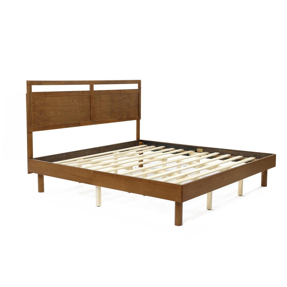 Farmhouse Double Panel Wood Headboard and Frame  Platform Bed Set, King. Picture 2