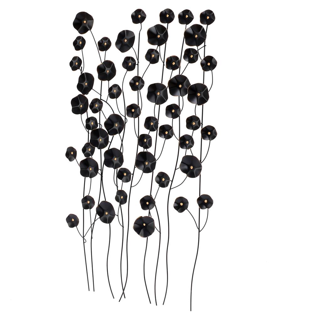 Black with Gold Flowers Abstract Metal Wall Decor. Picture 6