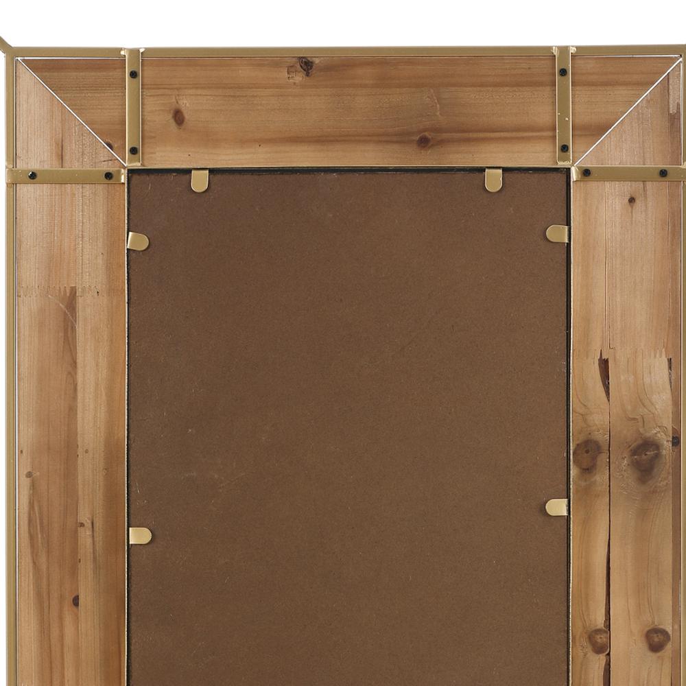 Gold Metal and Natural Wood Rectangular Frame Accent Wall Mirror. Picture 5