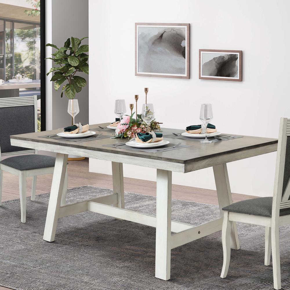 64.5" Rectangular Distressed Off White and Rubberwood Dining Table. Picture 7