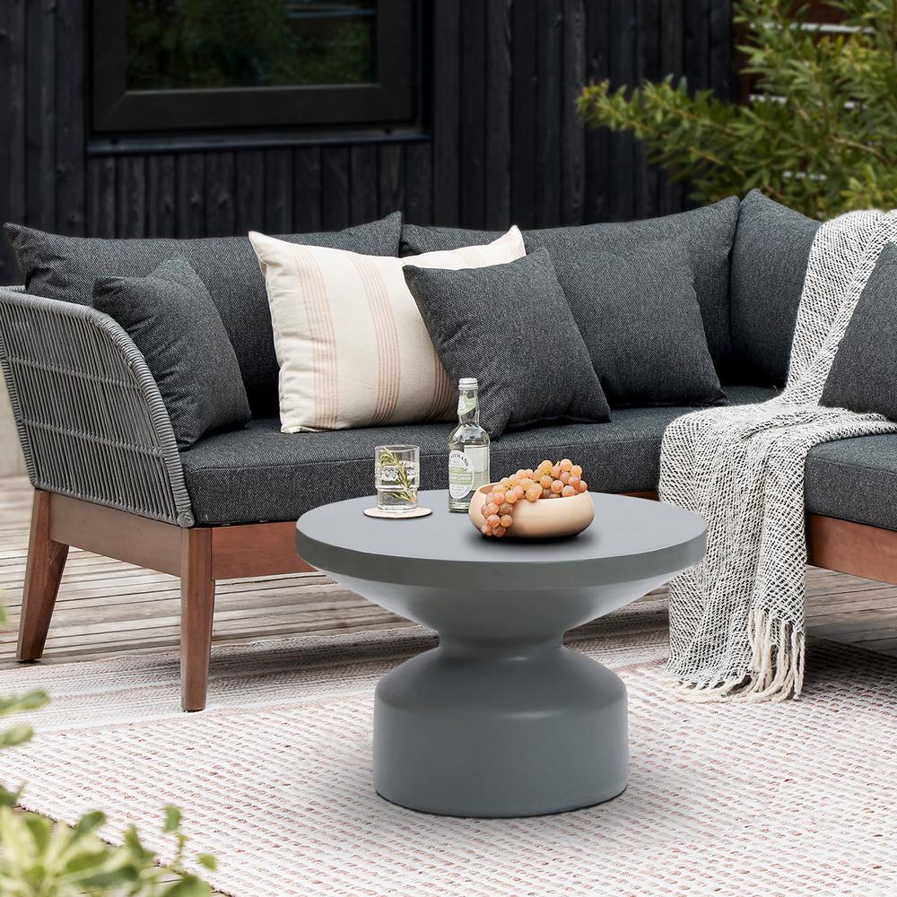 Gray MgO 24.2" Round Outdoor Coffee Table. Picture 2