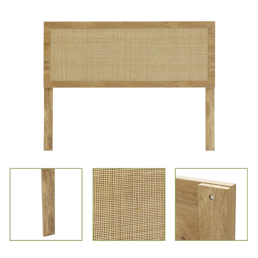 Oak Finish Manufactured Wood with Natural Rattan Panel Headboard, Queen. Picture 8
