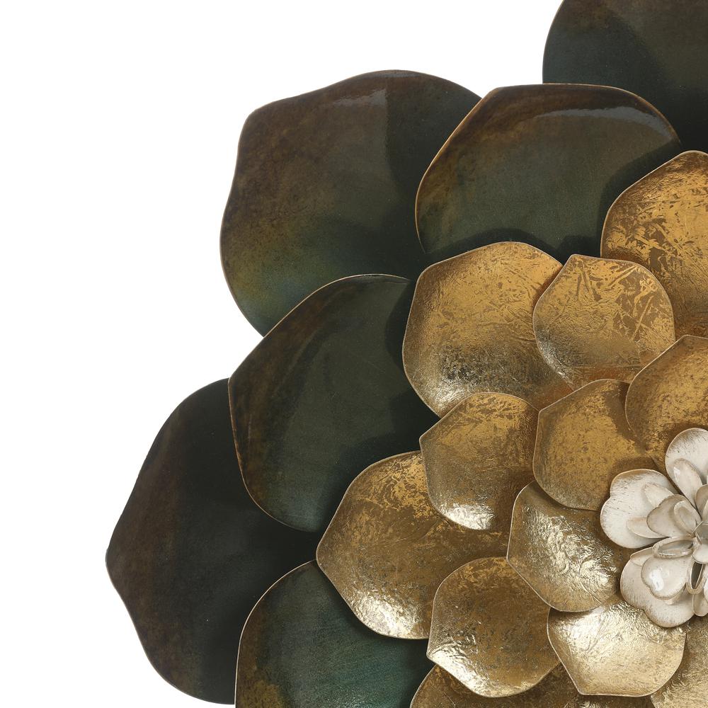 19-Inch Green, Gold, and White Metal Flower Wall Decor. Picture 7