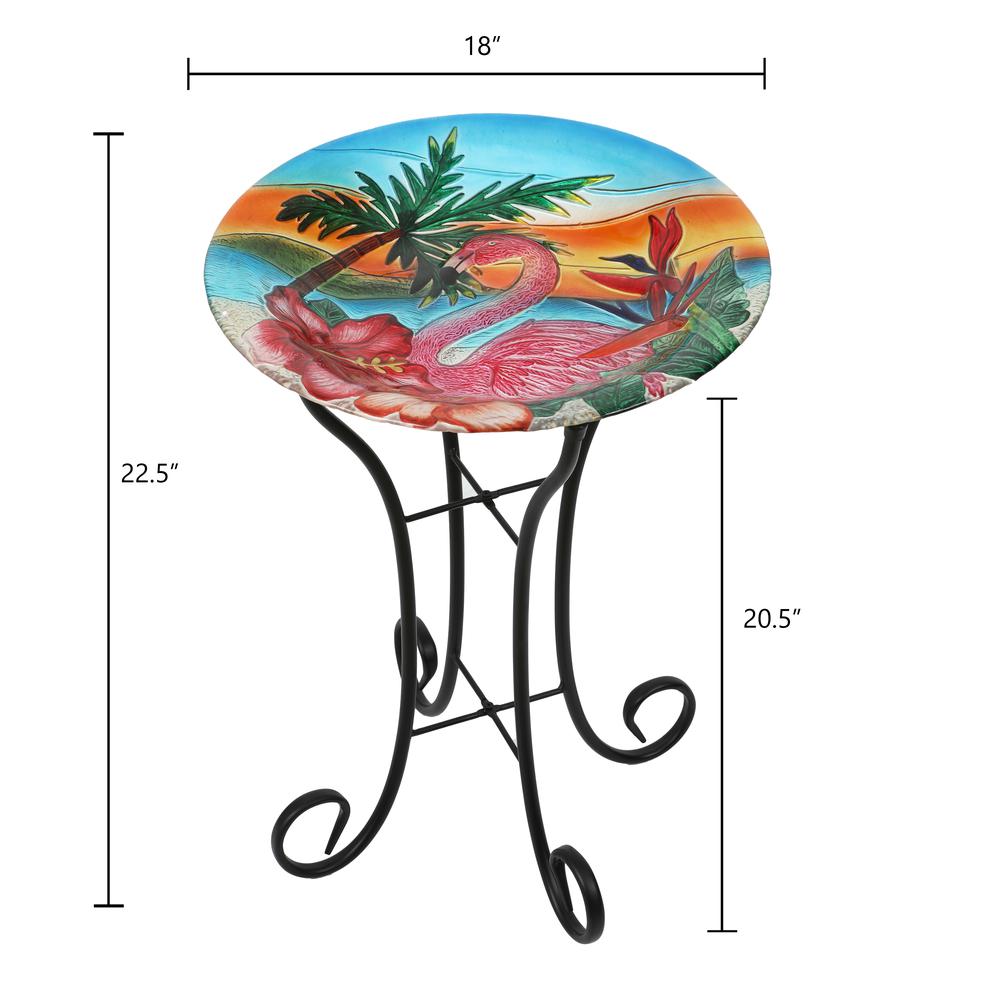 LuxenHome Flamingo Glass Bird Bath with Metal Stand. Picture 12