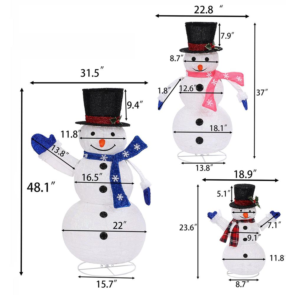 Set of 3 Snowman Family Lighted LED Winter Holiday Yard Decoration. Picture 12