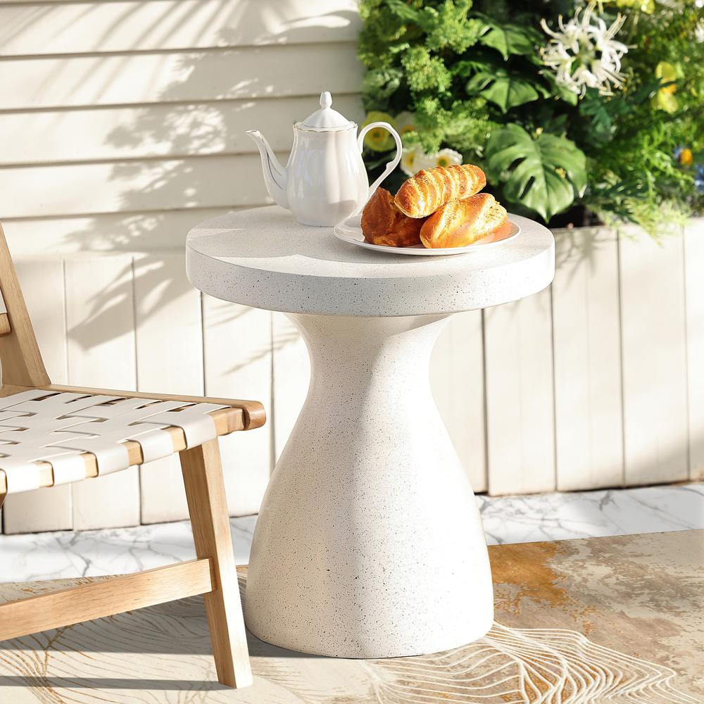 White and Speckled Gray MgO 20" Round Outdoor Side Table. Picture 4