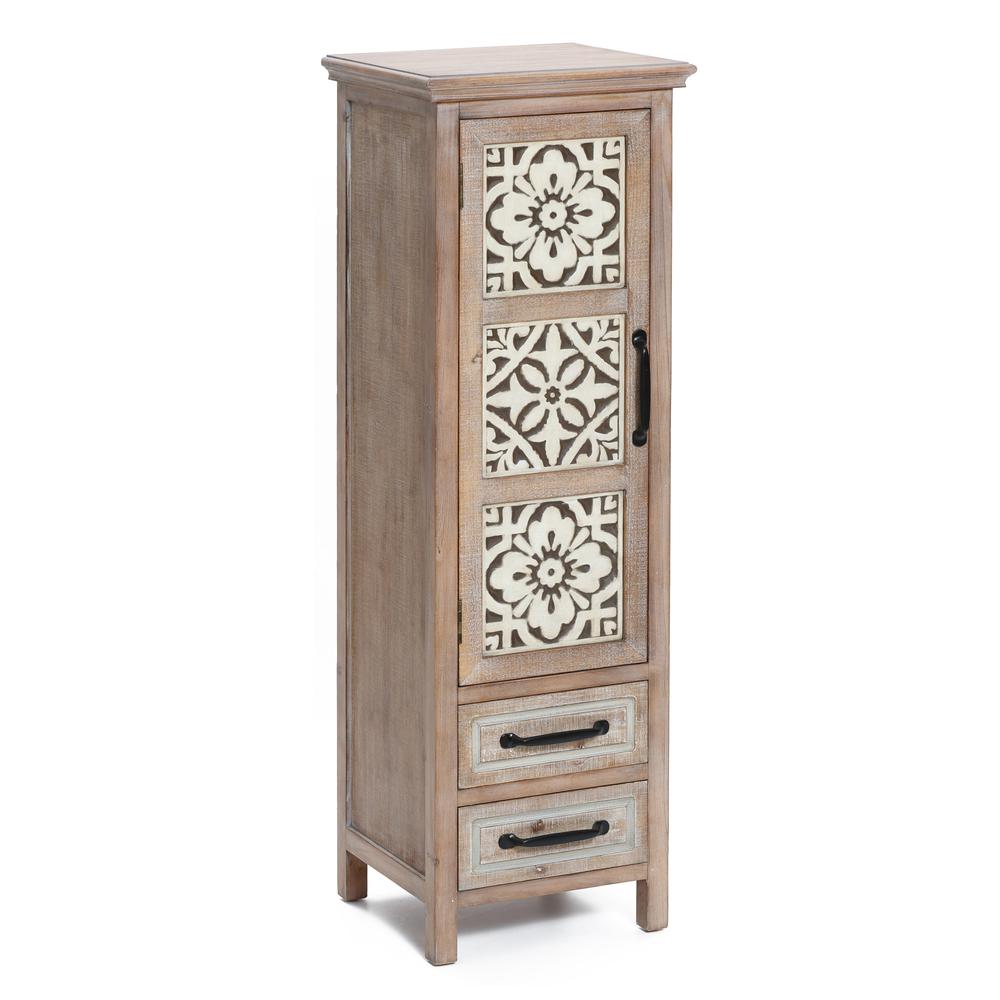 Rustic Wood 2-Drawer 1-Door Slim Storage Cabinet - 48.23 Tall