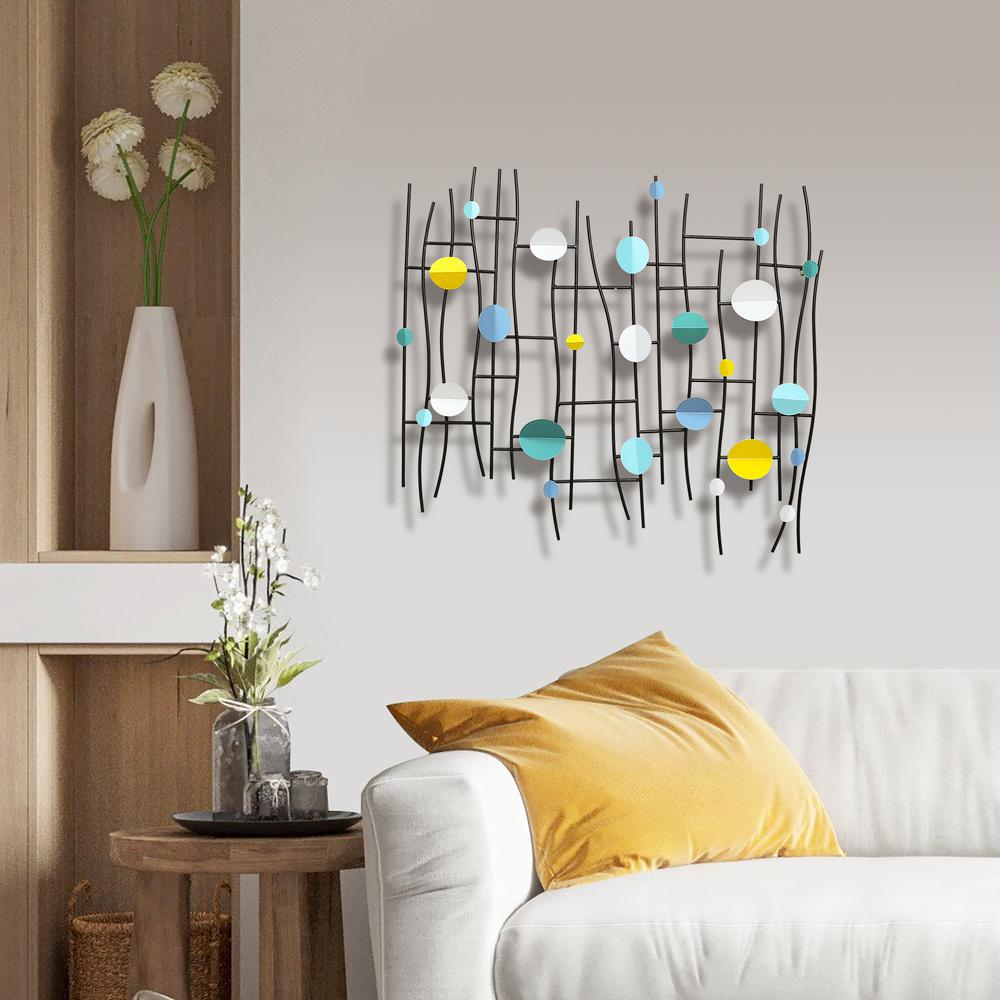 Multi-Color Discs & Black Ladder Metal Abstract Wall Decor. Picture 3
