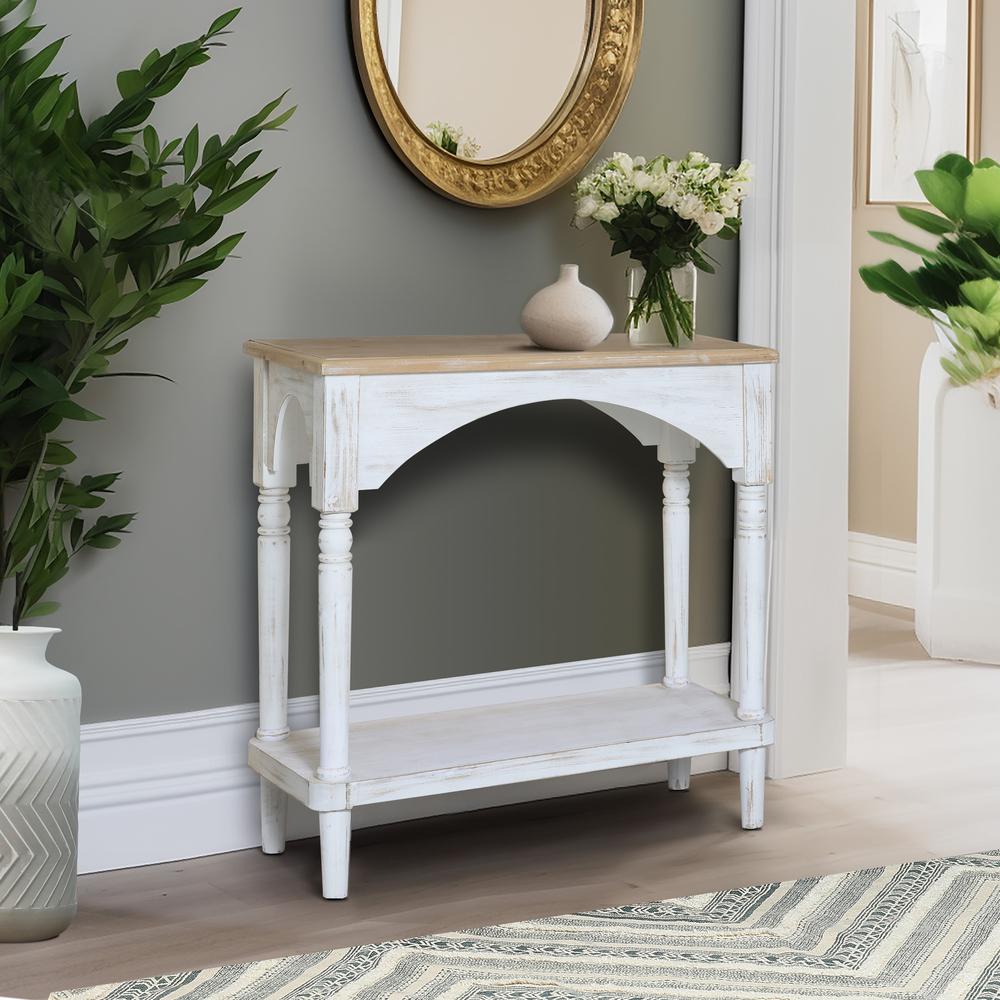 Farmhouse White and Natural Wood Single Shelf Console Table. Picture 4