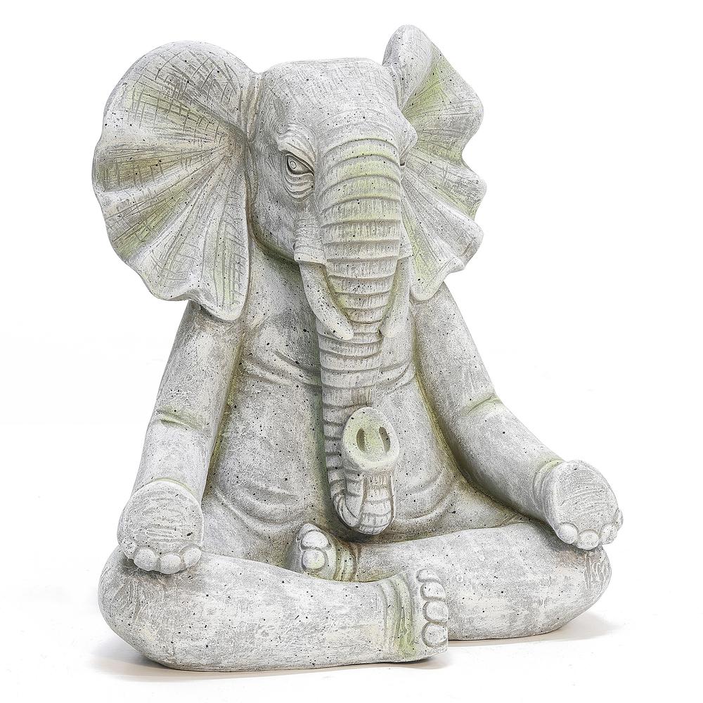 Gray MgO Meditating Elephant Statue. Picture 5