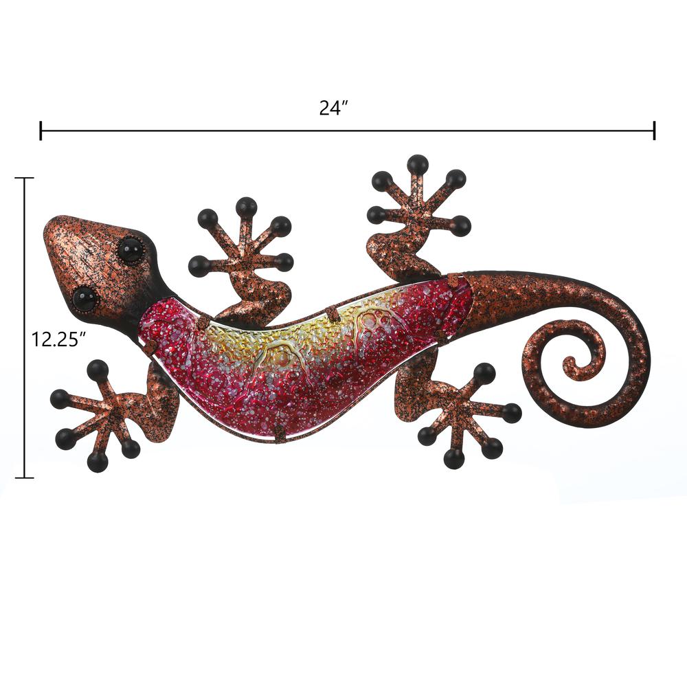 LuxenHome 24-Inch Pink Gecko Lizard Metal and Glass Outdoor Wall Decor. Picture 8