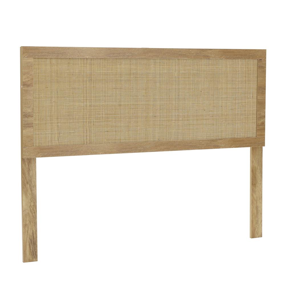 Oak Finish Manufactured Wood with Natural Rattan Panel Headboard, Queen. Picture 2