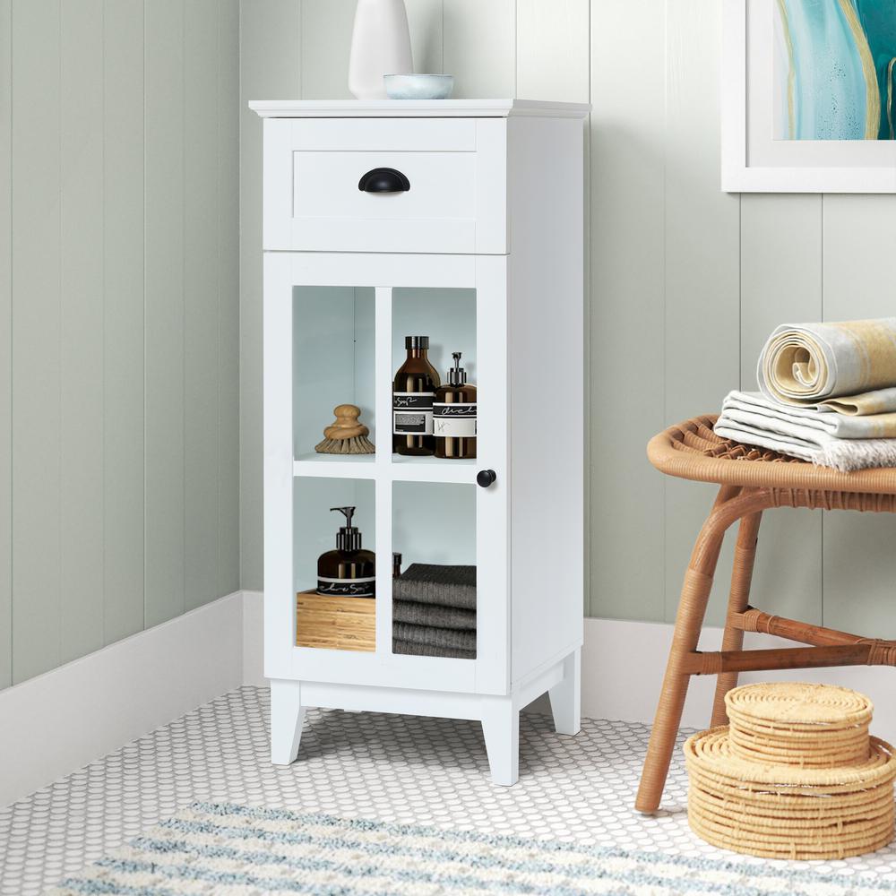 White MDF Wood Slim Bathroom Storage Cabinet and End Table. Picture 3