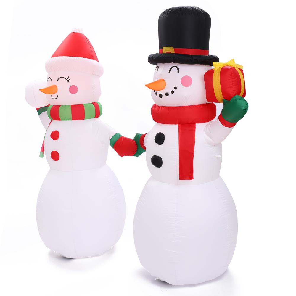 6Ft Snowman Couple Inflatable with LED Lights. Picture 6
