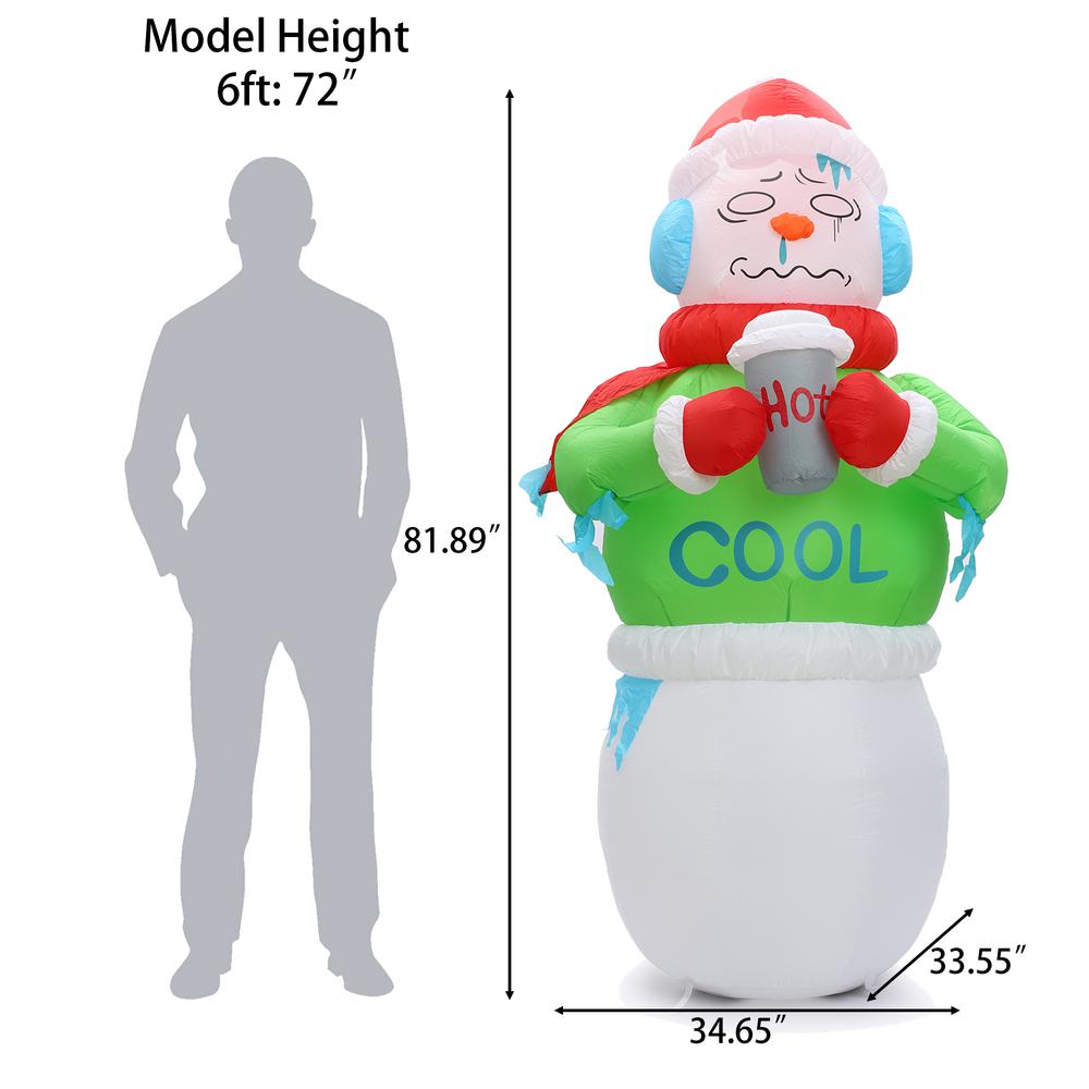 6Ft Shivering Snowman in Ugly Christmas Sweater Inflatable with LED Lights. Picture 12