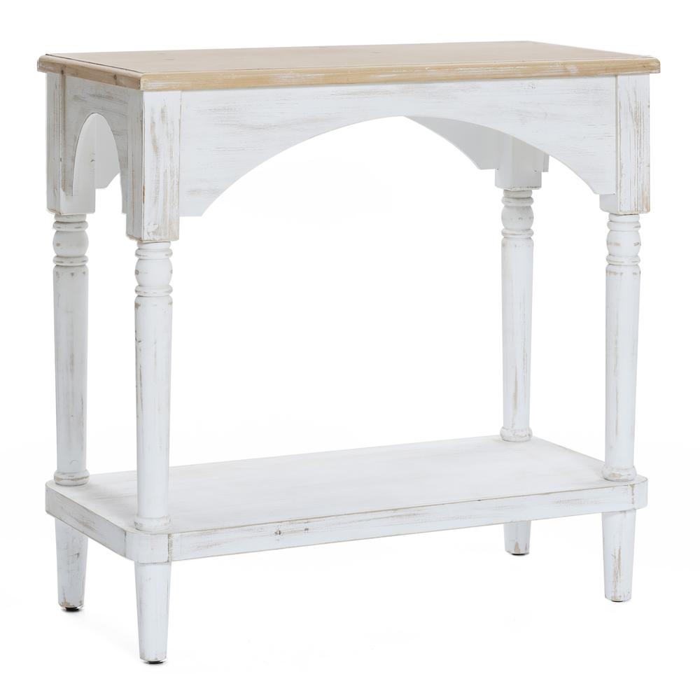 Farmhouse White and Natural Wood Single Shelf Console Table. Picture 7