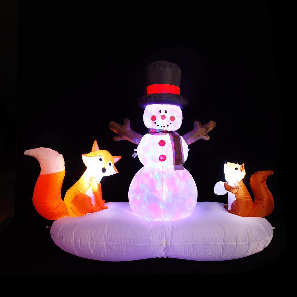 6Ft Snowman with Fox and Squirrel Inflatable with Multi-Color Disco Lights. Picture 4