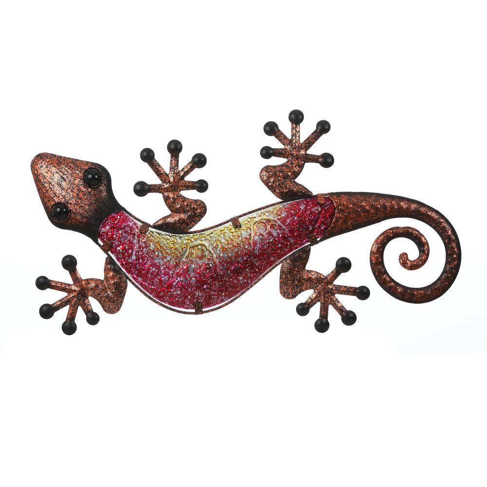 LuxenHome 24-Inch Pink Gecko Lizard Metal and Glass Outdoor Wall Decor. Picture 1