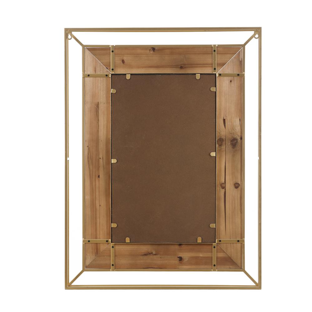 Gold Metal and Natural Wood Rectangular Frame Accent Wall Mirror. Picture 6