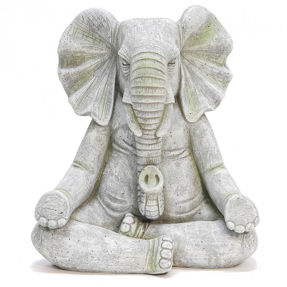 Gray MgO Meditating Elephant Statue. Picture 1