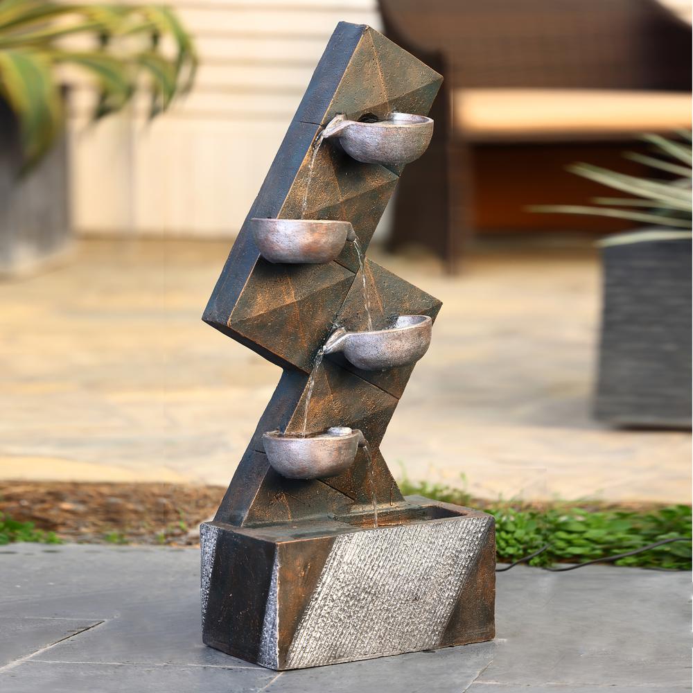 Brown and Gray Cement Modern Tiered Pots Outdoor Fountain. Picture 8