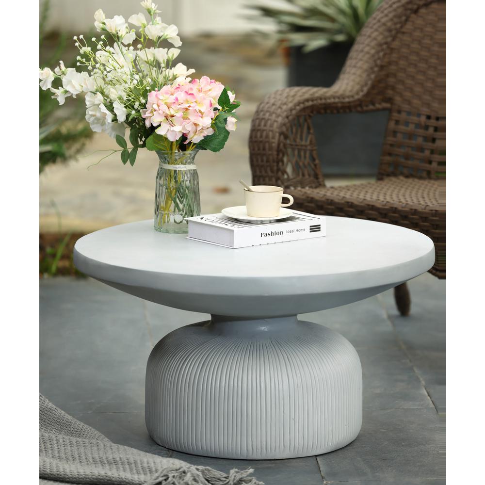 Light Gray MgO Indoor and Outdoor Round Coffee Table. Picture 2