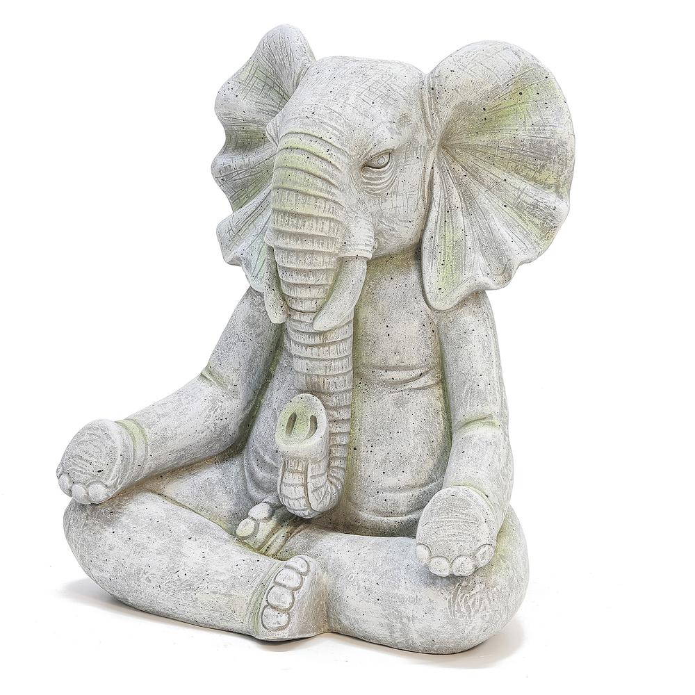 Gray MgO Meditating Elephant Statue. Picture 6