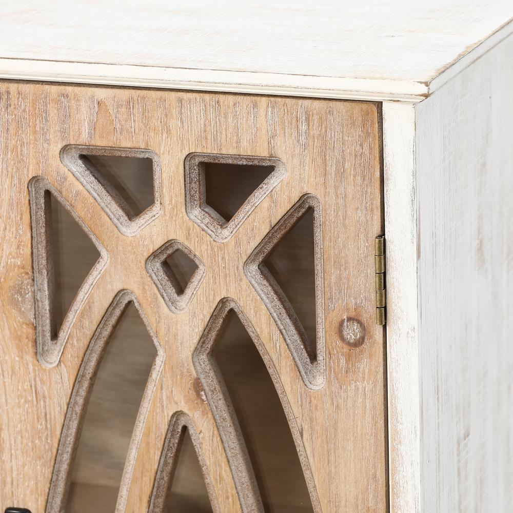 Farmhouse White and Natural MDF Wood Cathedral-Style 2-Door Wall Cabinet. Picture 8