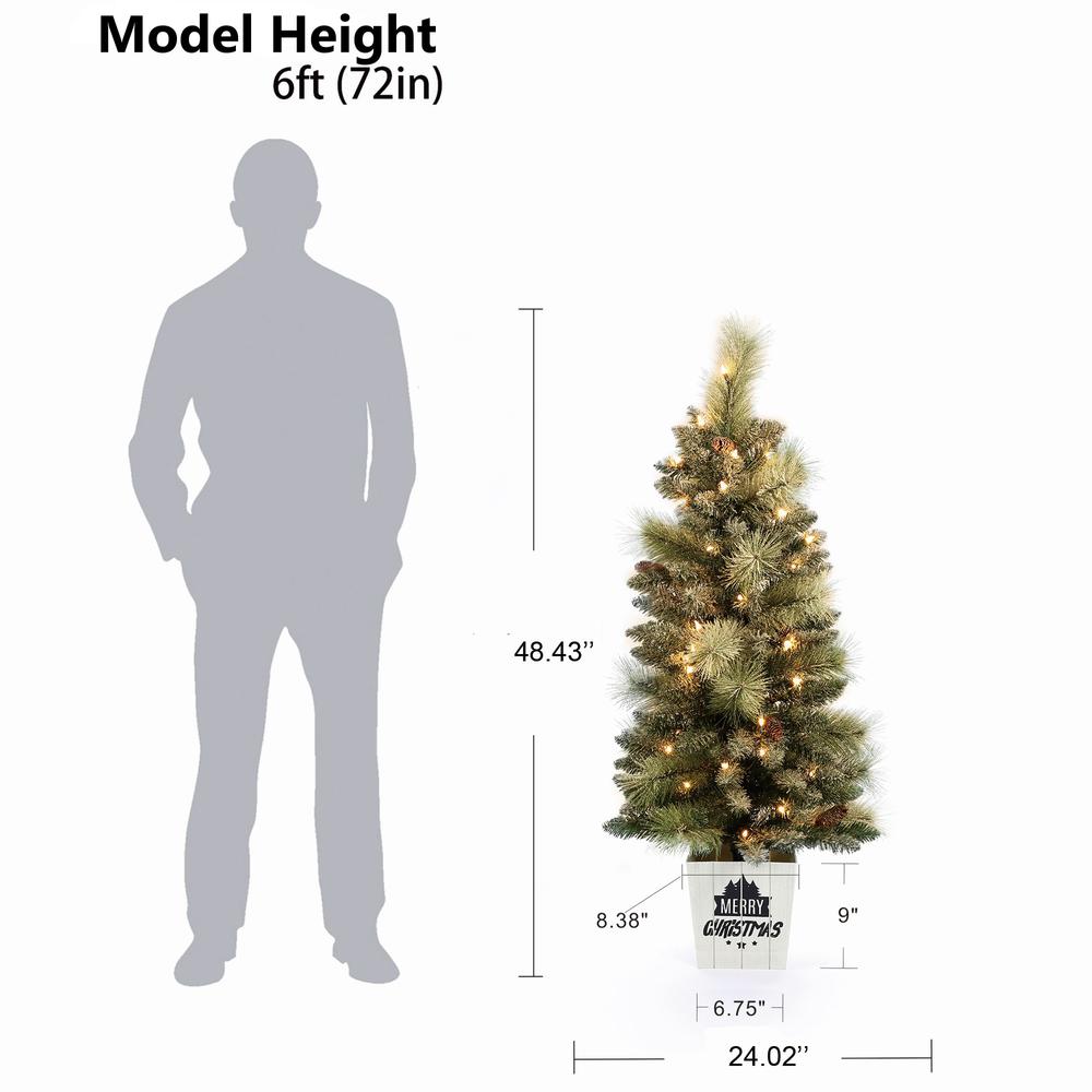 4Ft Pre-Lit LED Artificial Flocked Pine Christmas Tree with Pine Cones and Square Pot. Picture 12