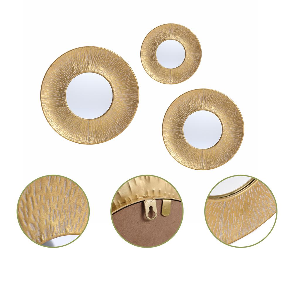 3-Piece Gold Metal Round Wall Mirror Set. Picture 6