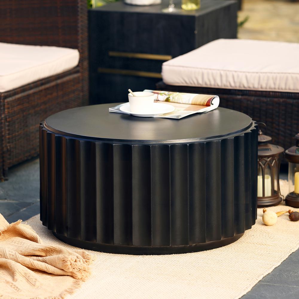 LuxenHome Black Cement Round Coffee Table. Picture 2
